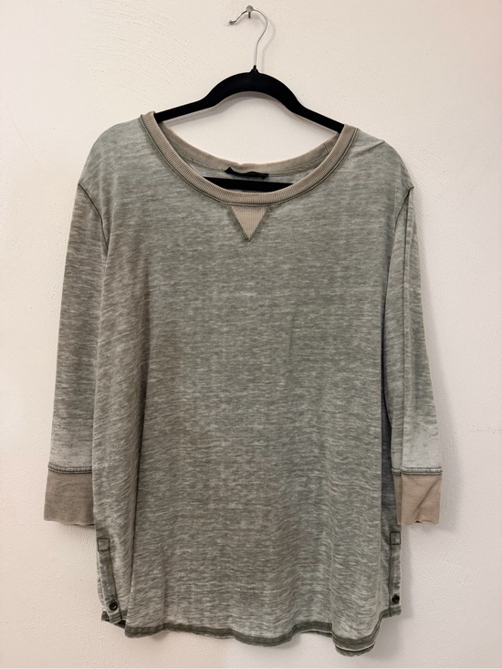Jane and Delancey Tops - Jane and Delancey Washed Sage Green Crewneck Sweatshirt with Contrast Taupe Trim
